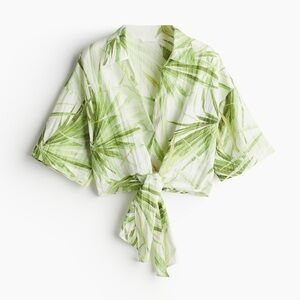 H&M White and Green Leaf Pattern Blouse